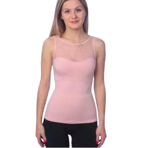 NEW SPANX Floral Lace Bateau Tank Top Illusion Neckline Rosebud Pink Size Small - Picture 4 of 9